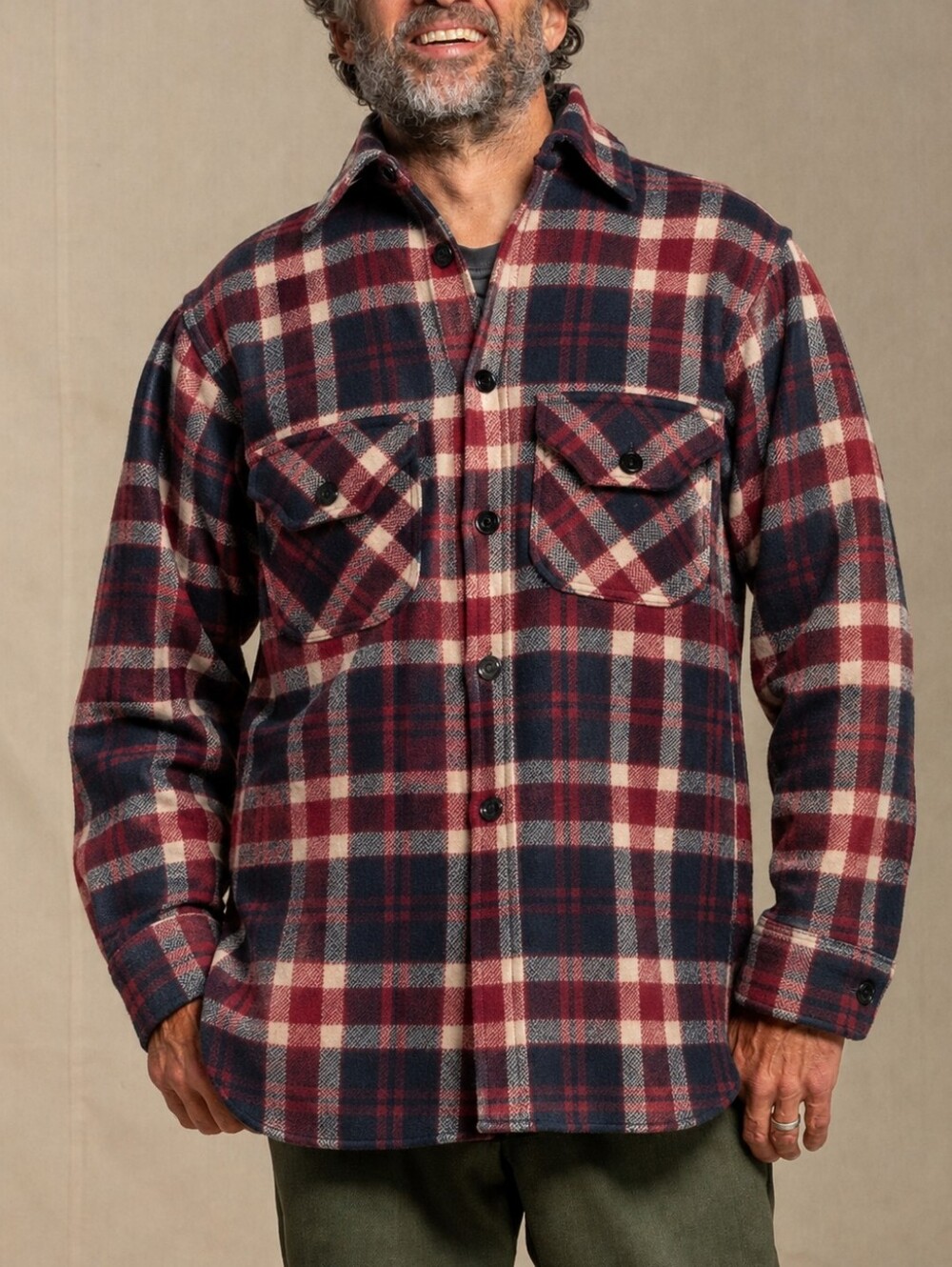 Johnson Woolen Mills LONG TAIL WOOL BUTTON DOWN SHIRT America Red White Blue Usa
